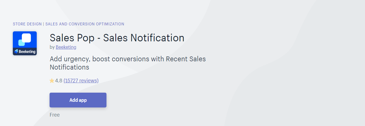 The Sales Pop ‑ Sales Notification app.