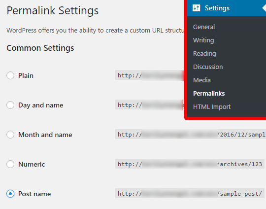 Set your WordPress permalinks before importing Wix