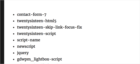 Display a list of plugin script handles in WordPress