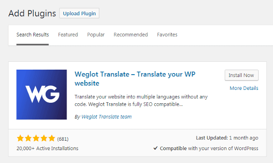 WordPress Install Weglot Plugin