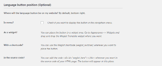Weglot Language Button Position