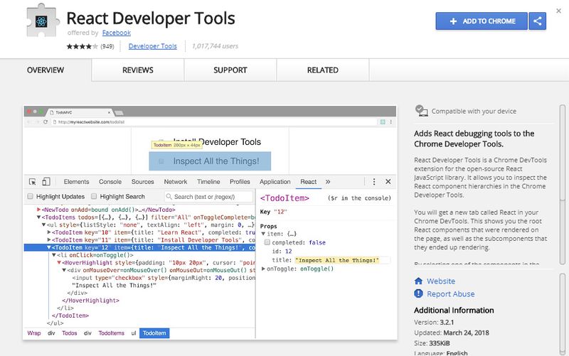 React Developer Tools for Chrome