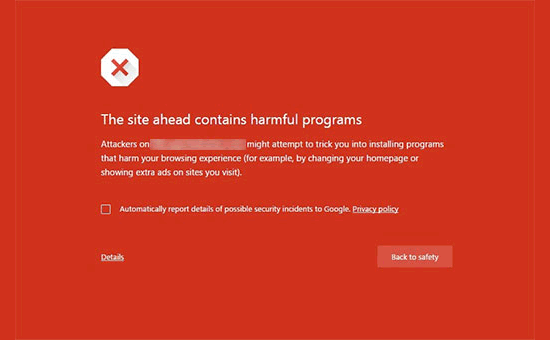 Harmful website warning in Google chrome