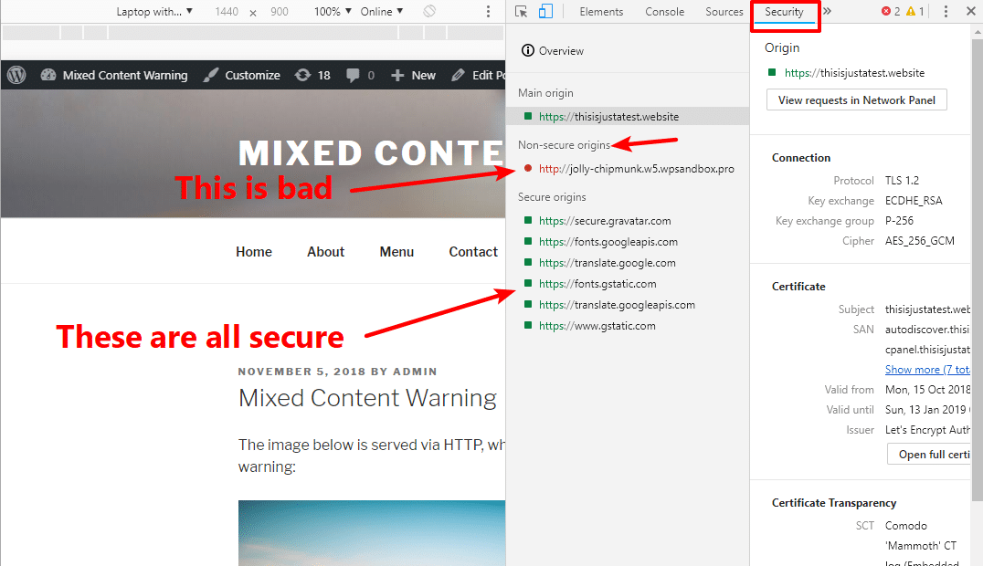 Chrome dev tools mixed contnet
