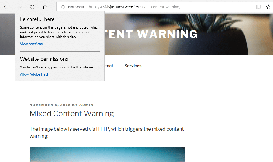 mixed content warning edge