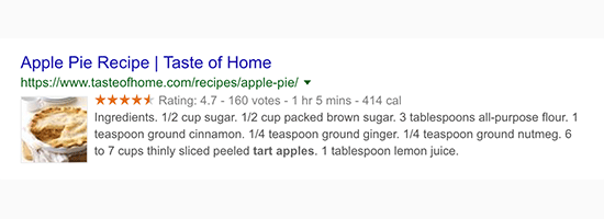 Rich snippets shown in Google Search results