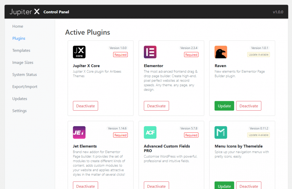required plugins