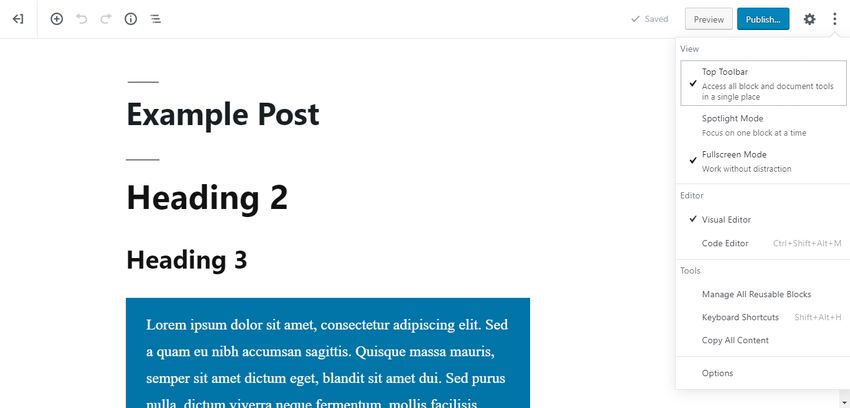 Gutenberg Full Screen Writing Mode