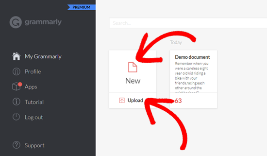 Add New Document in Grammarly Web app