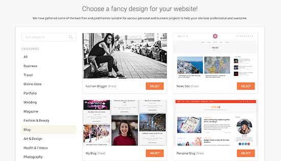 SiteGround WordPress starter design option