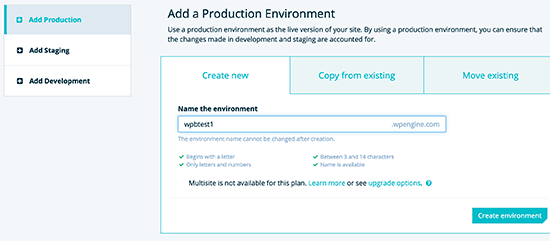 Add a production environment WordPress site