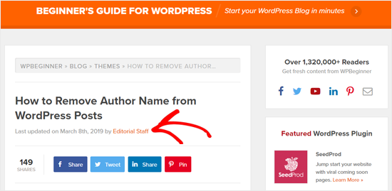 Generic Author Name on WPBeginner Article