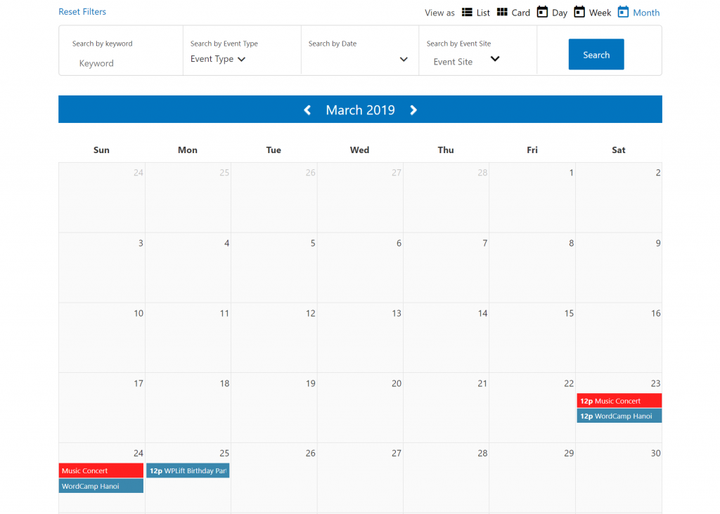 example of event calendar