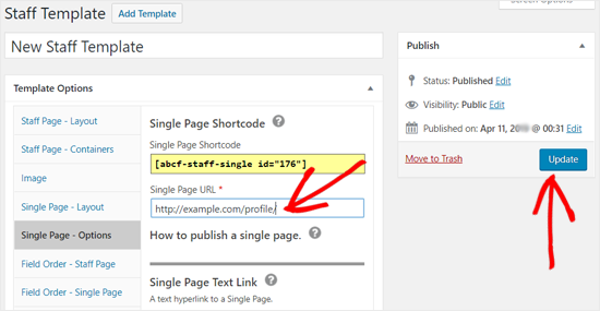 Add Staff Member Single Page URL to your Template Options