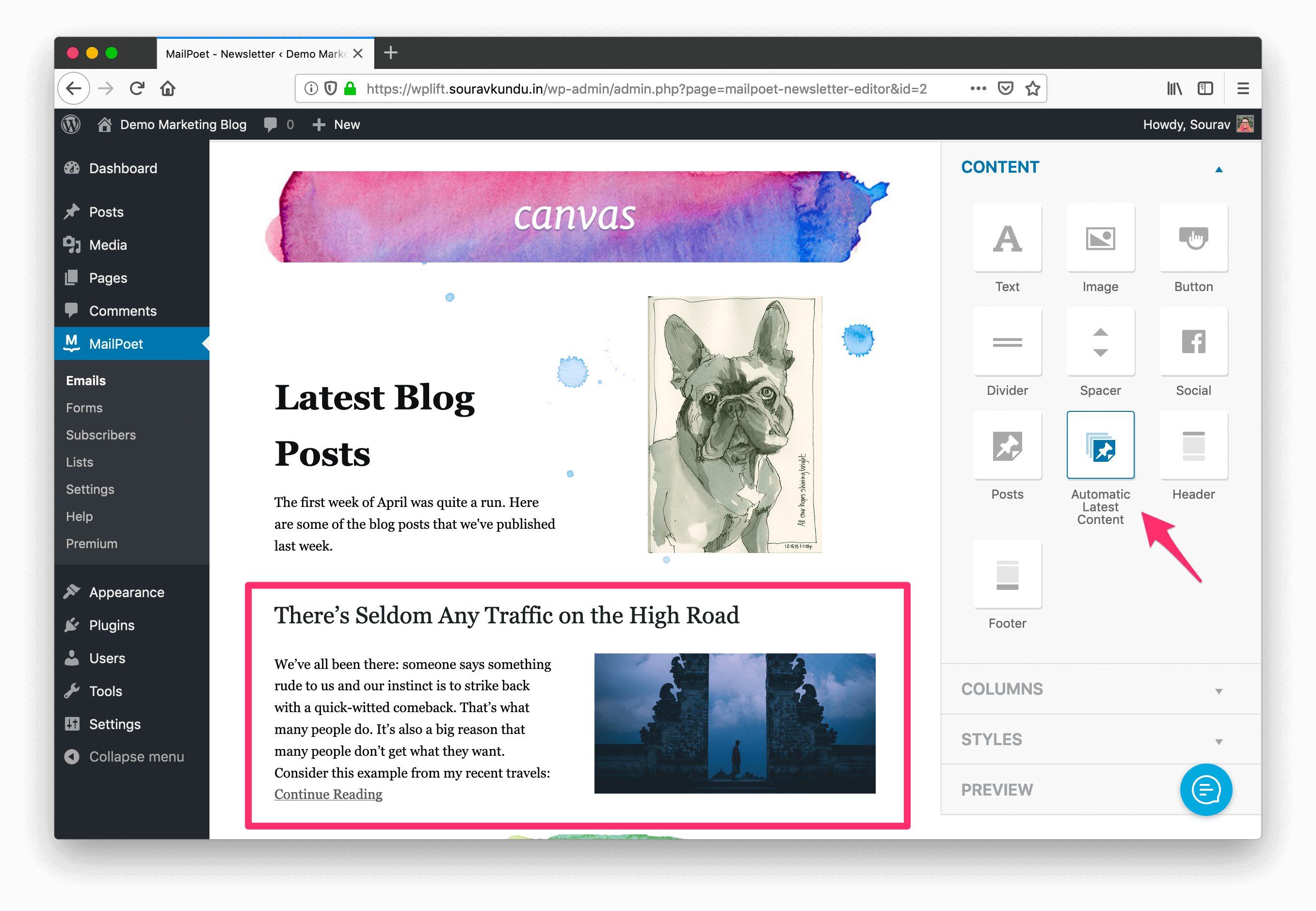 Creating a Post Notification campaign in MailPoet — step 3