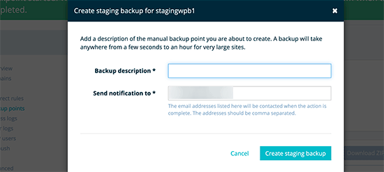 Create backup of your staging site