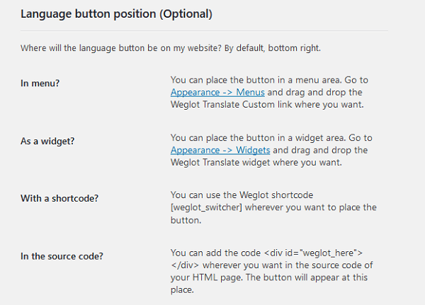 language button position