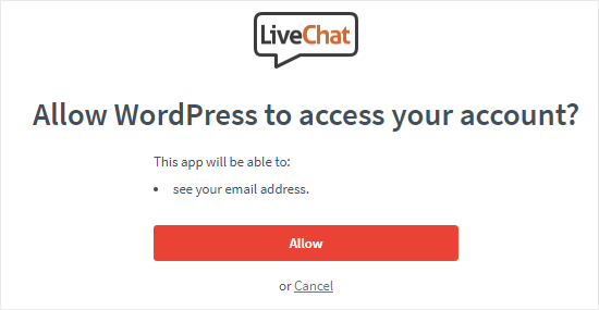 Allow WordPress to Access LiveChat account