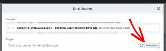 Subject Line Settings for Email Blast in Constant Contact