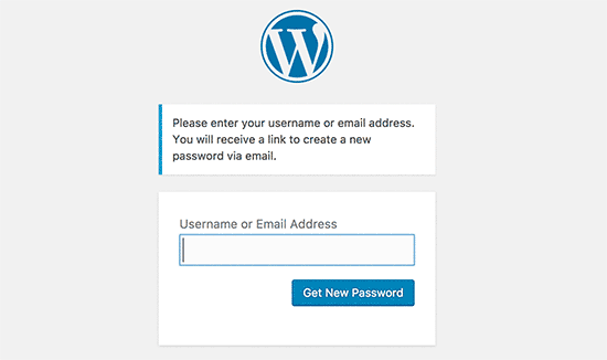 WordPress password recovery screen