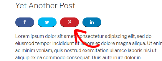 Pinterest button added to WordPress post