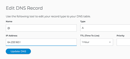 Adding A record for your domain