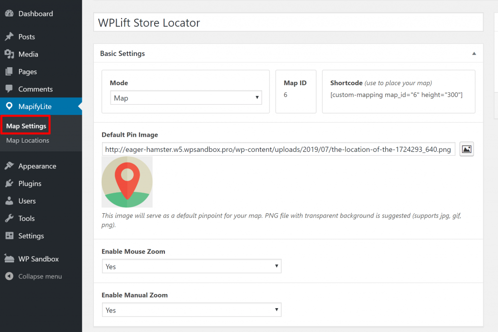 Store locator WordPress plugin settings