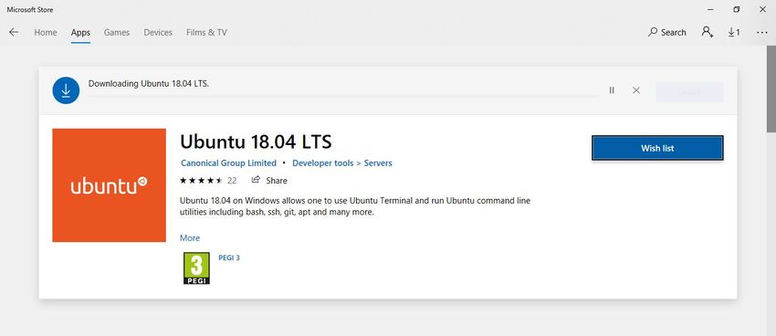 Download Ubuntu 18.04 LTS from Windows Store