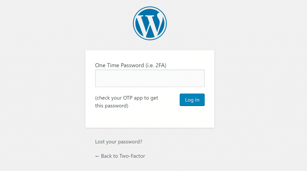 WordPress two-factor authentication code