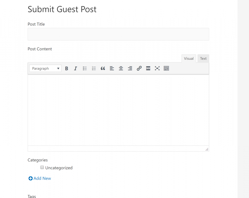WordPress front-end post submission form example