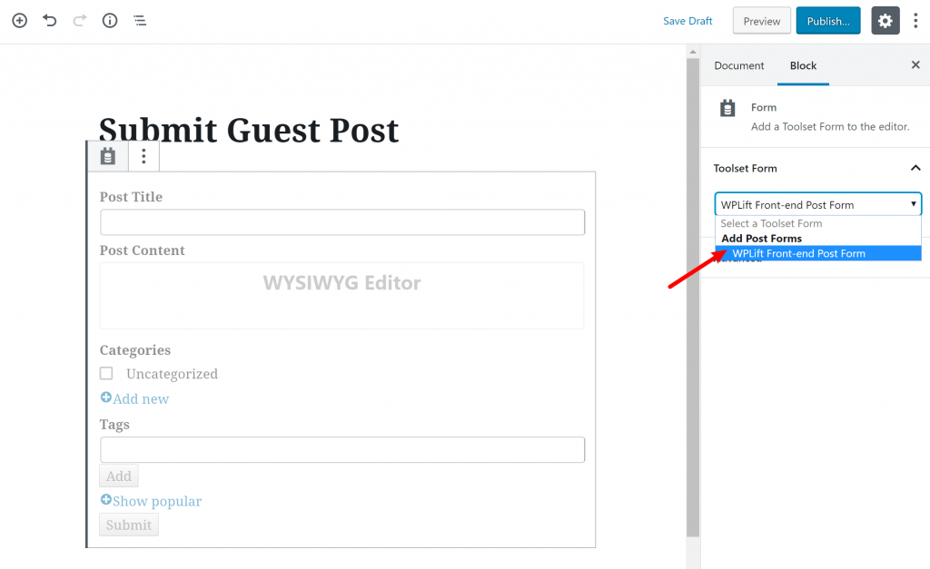 Insert front-end wordpress post submit form