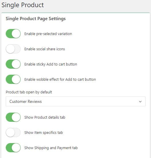 single product settings