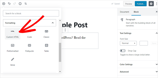 Add Custom HTML Block in WordPress Post