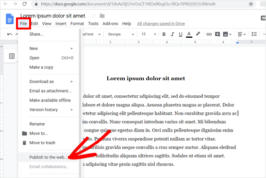 Publish to the Web Option in Google Doc
