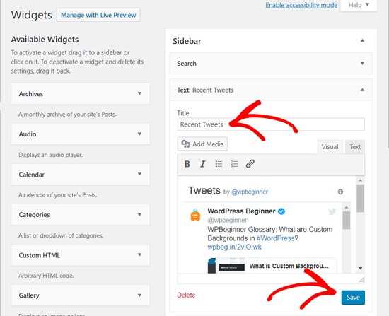 Save Your Recent Tweets Widget in WordPress