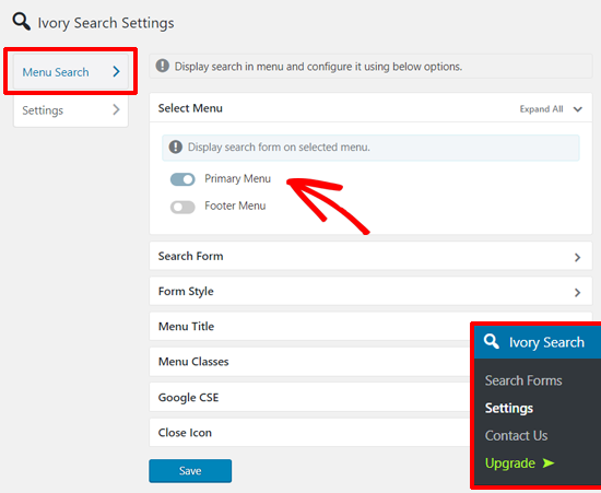 Select WordPress Menu to Show Search Bar