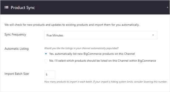 BigCommerce for WordPress Product Sync Options