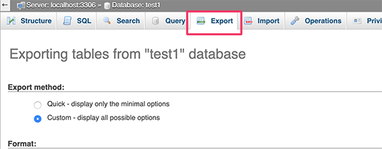 Export WordPress database