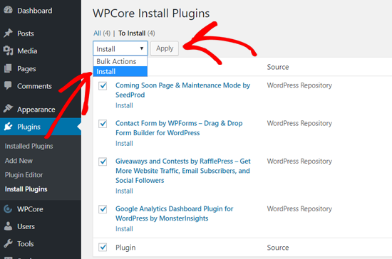 Install WordPress Plugins in Bulk with WPCore