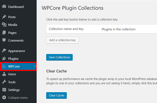 WPCore Plugin Manager Plugin Settings