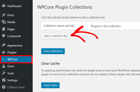 Add Collection key on WPCore Plugin Manager Plugin