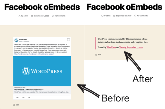 Facebook oEmbed Before and After