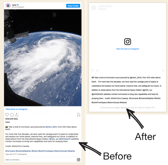 Instagram oEmbed Before and After API Change