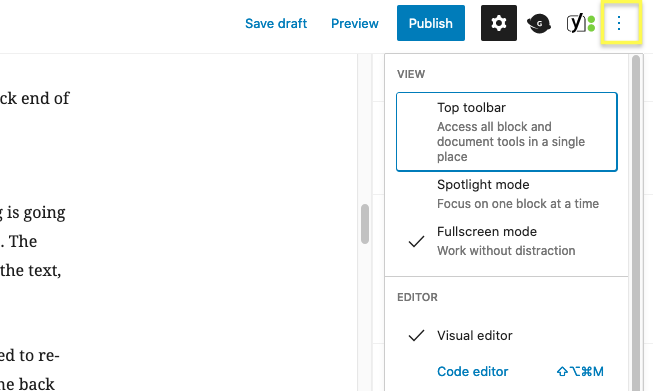 The More tools button in WordPress.