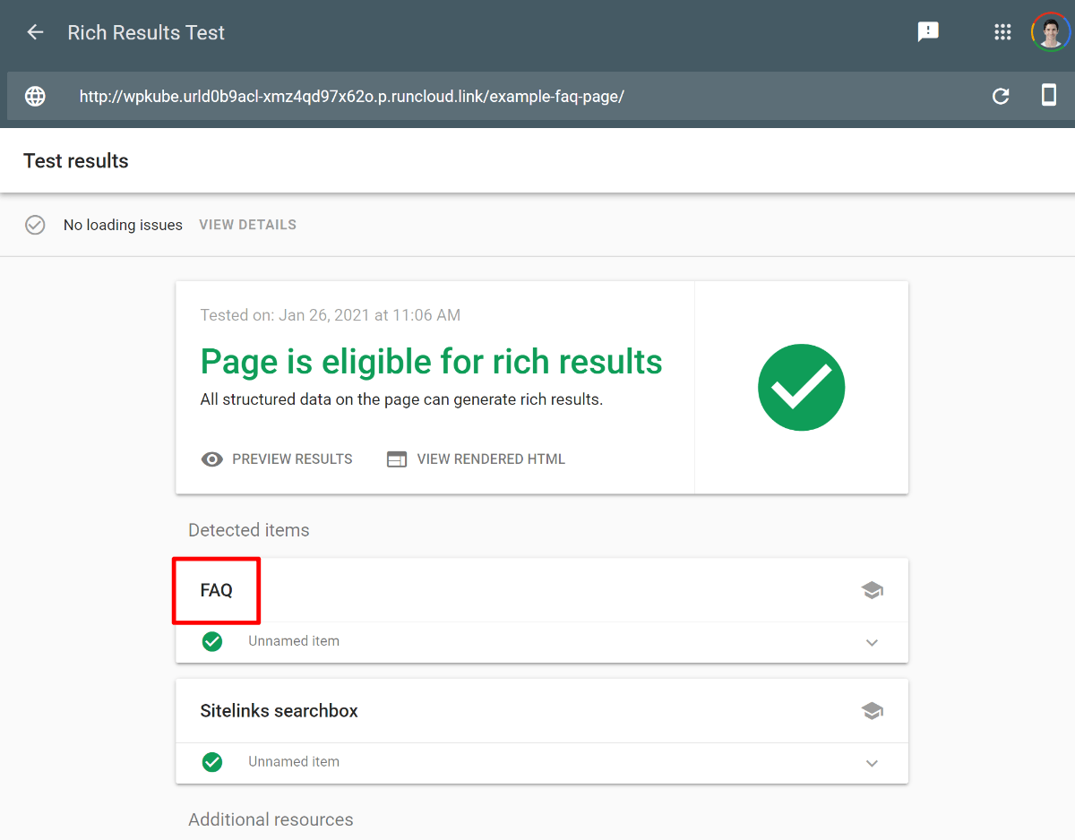 Google rich results test