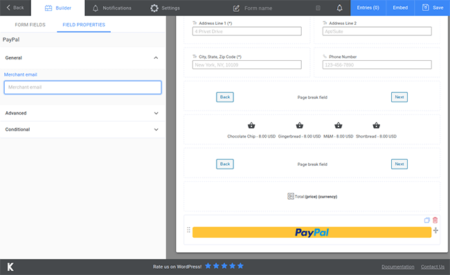 kali forms paypal field