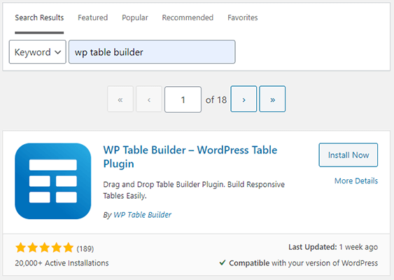 02 Search WP Table Builder