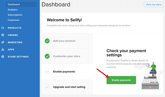 enable payments in sellfy shop