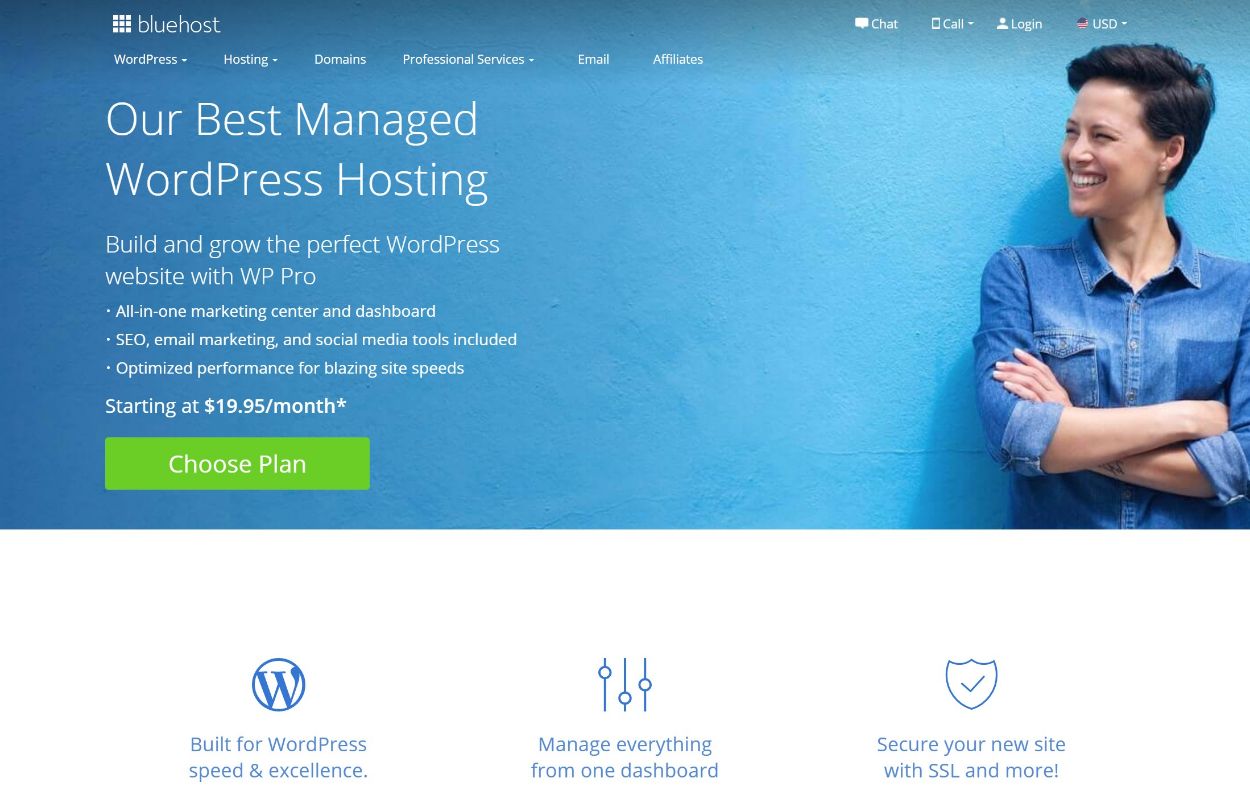 Bluehost WP Pro managed WordPress hosting