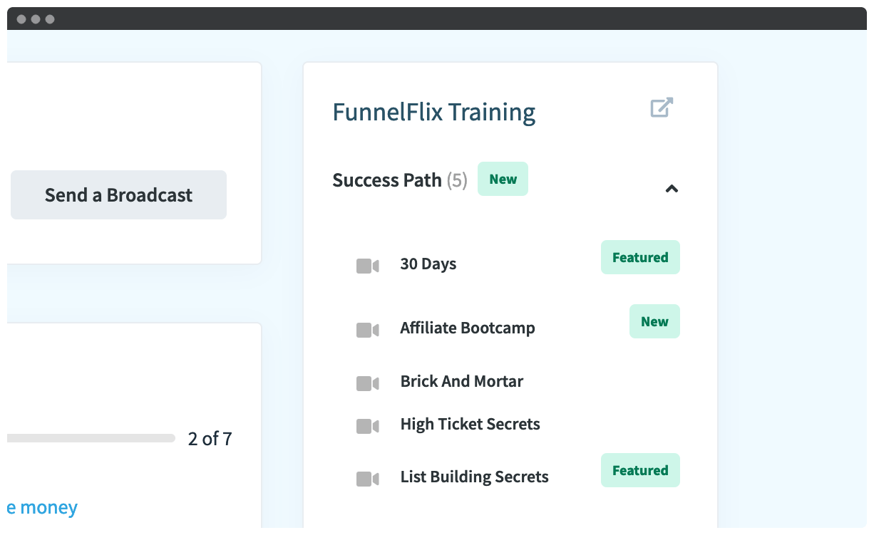 FunnelFlix videos in the ClickFunnels dashboard.